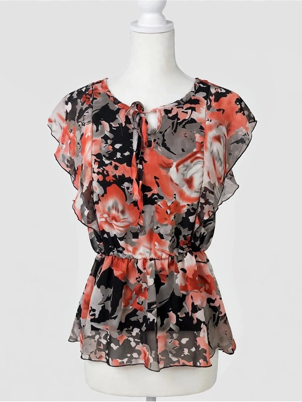 Floral Blouse in Red & Black Like New